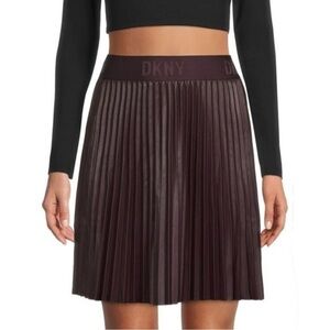 DKNY Faux Leather Pleated Mini Skirt Bordeaux Brown Medium Accordian Knife